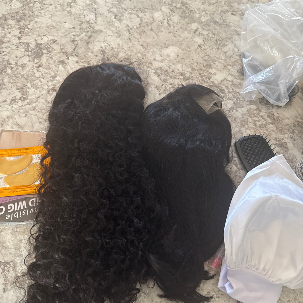 ✨ 100% Human Hair Deal ✨

Includes:
• 13x4 22” Black Water Wave Lace Front Wig
• 5x5 18” Straight Wig

Soft, full, and easy to style for a flawless everyday look 🤍
Perfect combo for both curly glam and sleek straight styles ✨

Deal Price: $195 💕