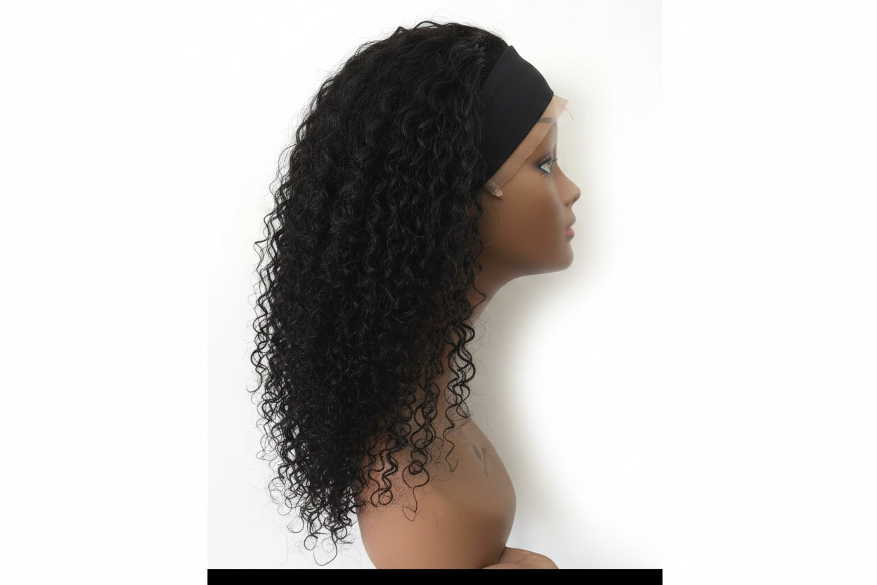 12” Natural Kinky Curly Headband Wear & Go Wig 100% Human Hair